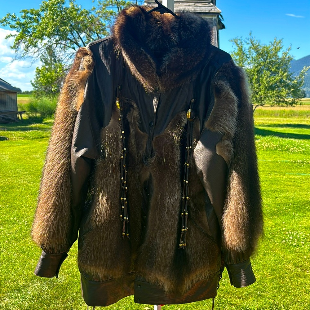 Vintage beautiful Jacques Saint Laurent Raccoon Fur and Leather Coat